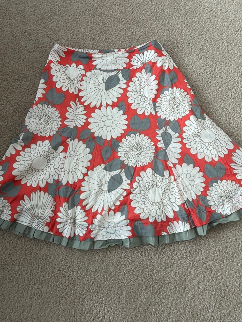 Boden A-Line Midi Skirt Sz 8 Ruffled Hemline Trim 100% Cotton
